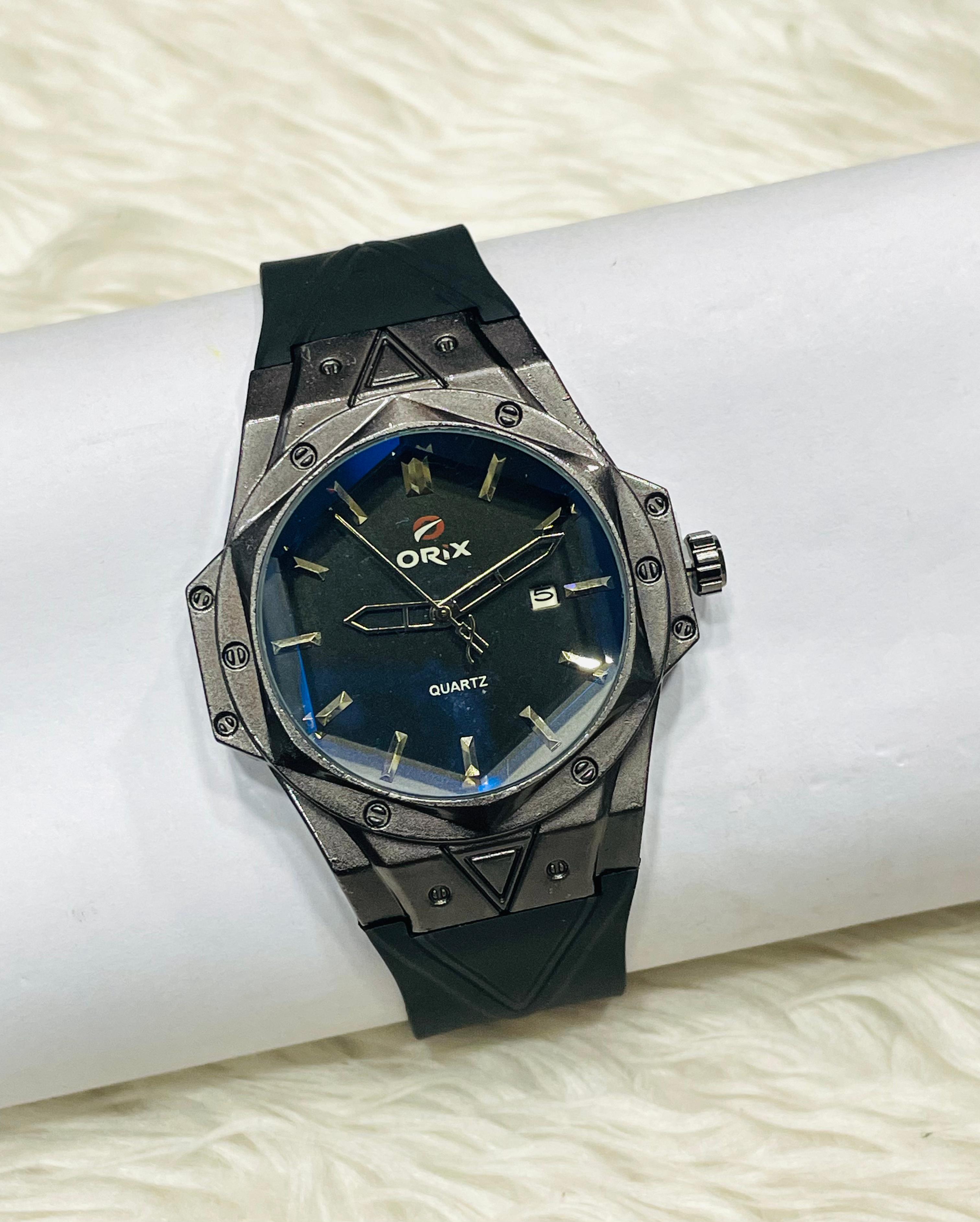 Orix Casual Fashion Premium Date Black Strap Mens Watch